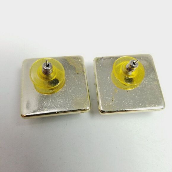 Vintage Blue Marbled Design Square Stud Earrings, Retro 80s Style, Estate - Picture 3 of 6